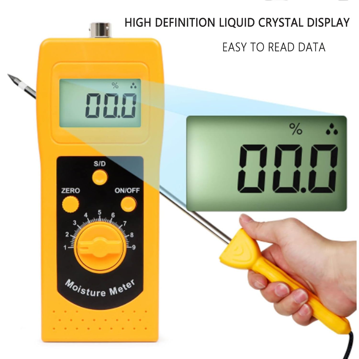 Miernik wilgotności proszku węglowego i ziemi, miernik wilgotności gleby, wyświetlacz HD-LCD z podświetleniem, długość sondy 450 mm, wysoka dokładność i czułość, do Carbonsta