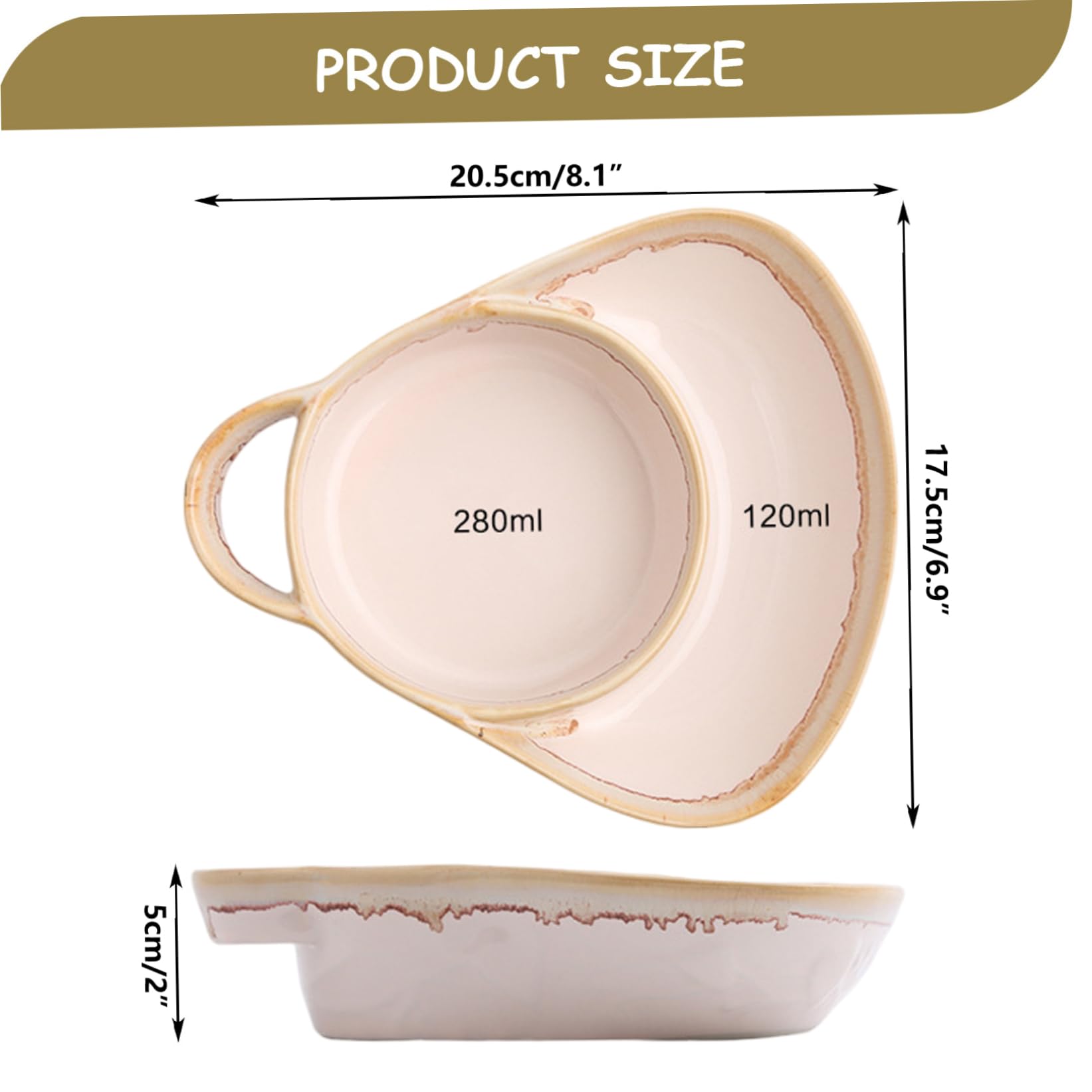 Set di piatti da zuppa e sandwich in ceramica beige con manico, stile retrò