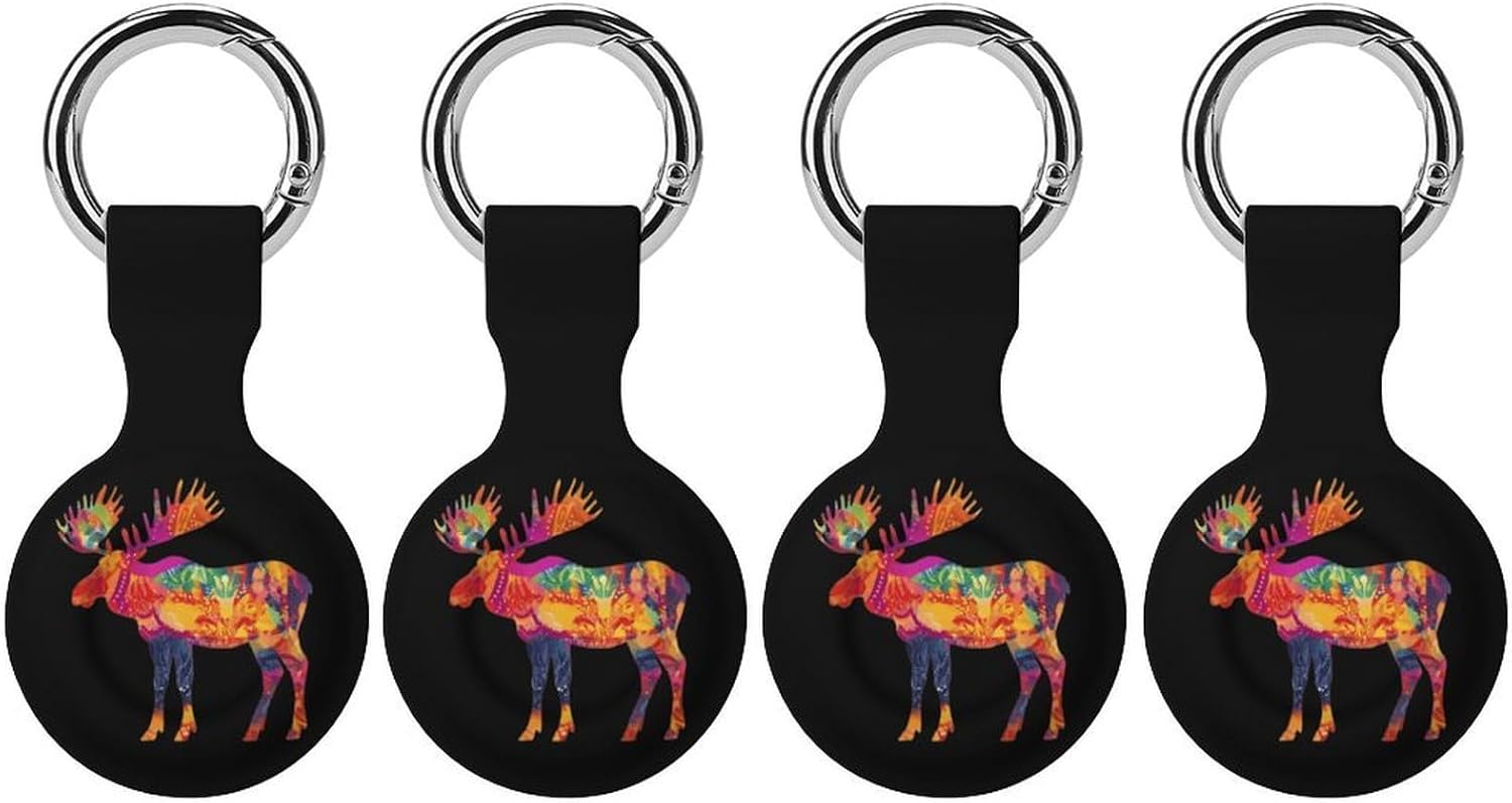 Colorful Canadian Moose Funny Cover Compatible with AirTag Case Protector GPS Tracker Holder with Keychain