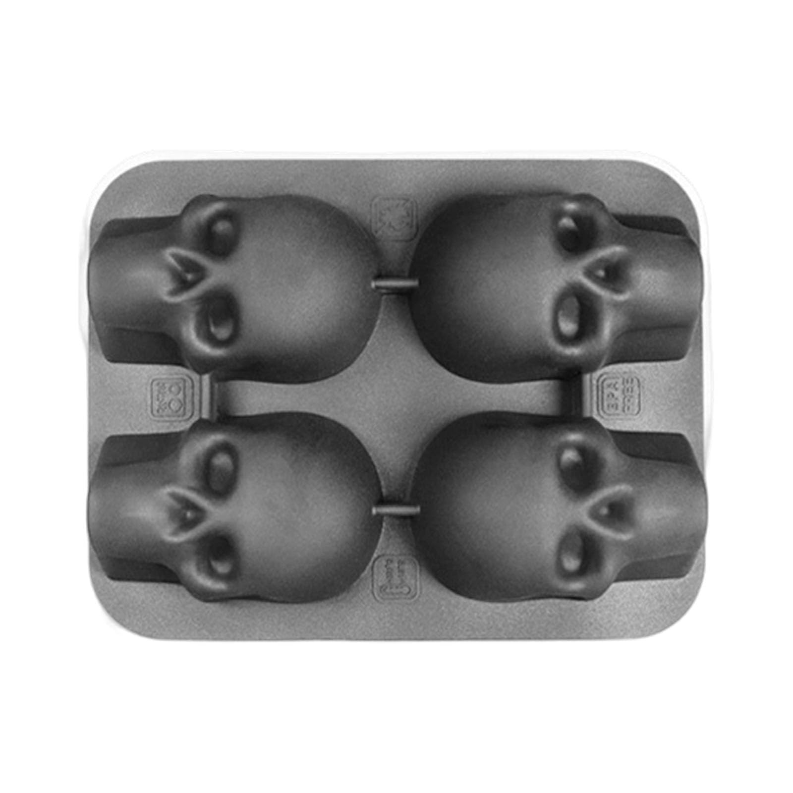 SHINLHUA Skull Ice Block Mold 4/6 Cavity Silicone Ice Tray for Cocktails Beverages Flexible Maker for Halloween Permanent Silicone Tray