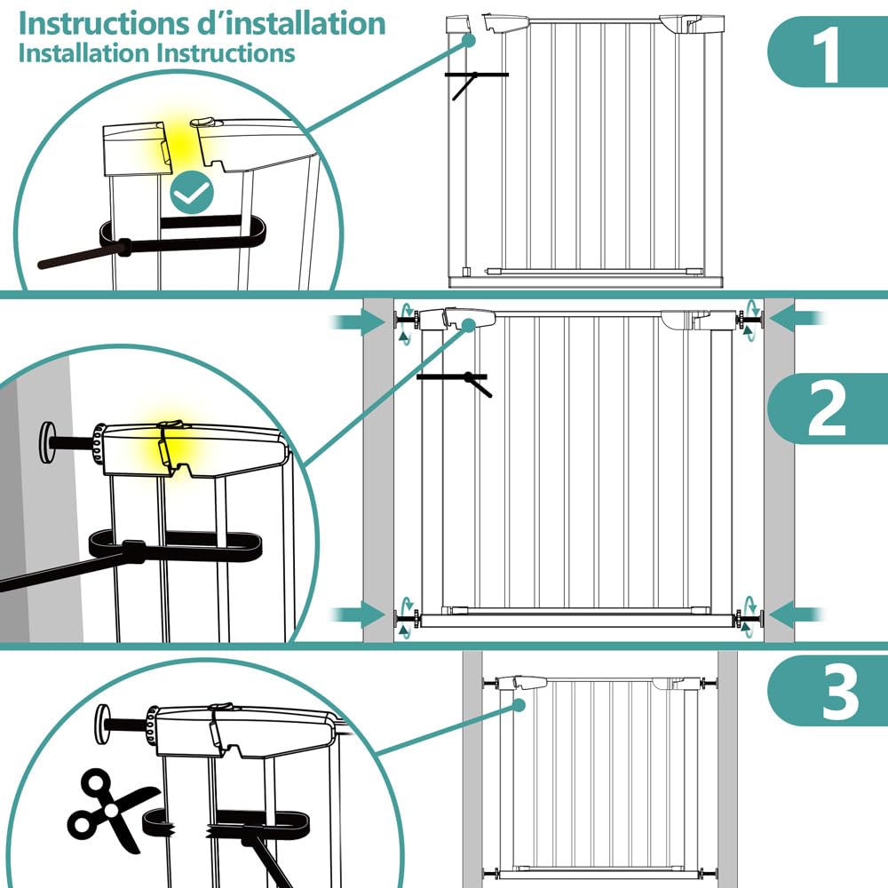 VOUNOT® Barrière de Sécurité Extensible 88-96cm Fermeture Auto et Magnétique sans Perçage Barrière à Pression pour Bébé et Chiens pour escaliers et Porte Hauteur 74cm Métal Blanc