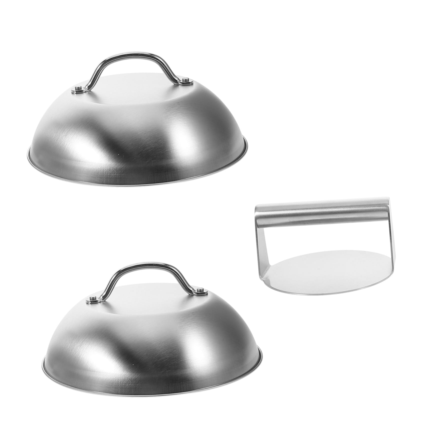 POPETPOP Presse à Griller en Acier Inoxydable Ronde pour Gril Plat avec Cloche à Fromage, Accessoires Polyvalents pour Barbecue Extérieur et Cuisson Facile