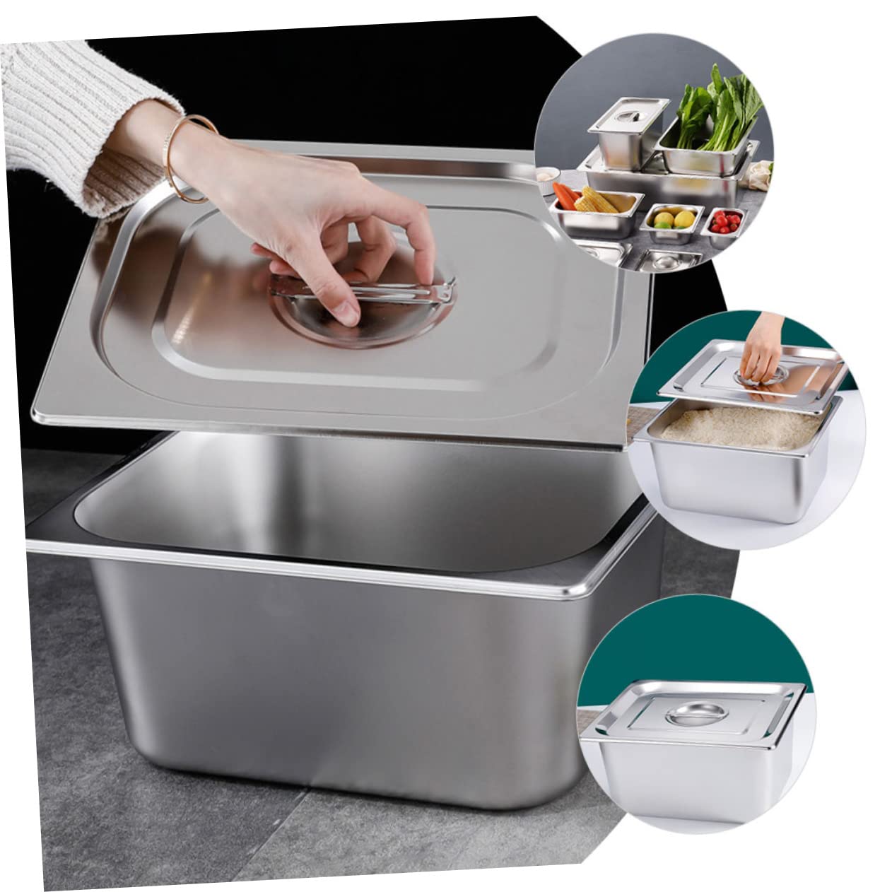 Mikinona Porta Cibo e Anti Macchie in Acciaio Inossidabile con Coperchio da Buffet e Angoli Arrotondati Design Semplice Facile da Pulire per Caffetterie e Pasticcerie