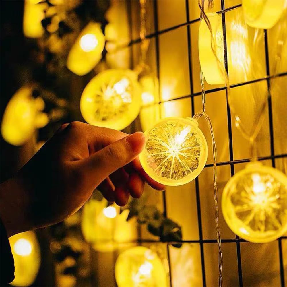 FANSU Outdoor Solar Garden Lights, Lemon Fairy Lights Solar Powered Waterproof, 8 Modes Lighting, Decorative Lighting for Garden Party Wedding Festival Home (Yellow,7m 50LED)