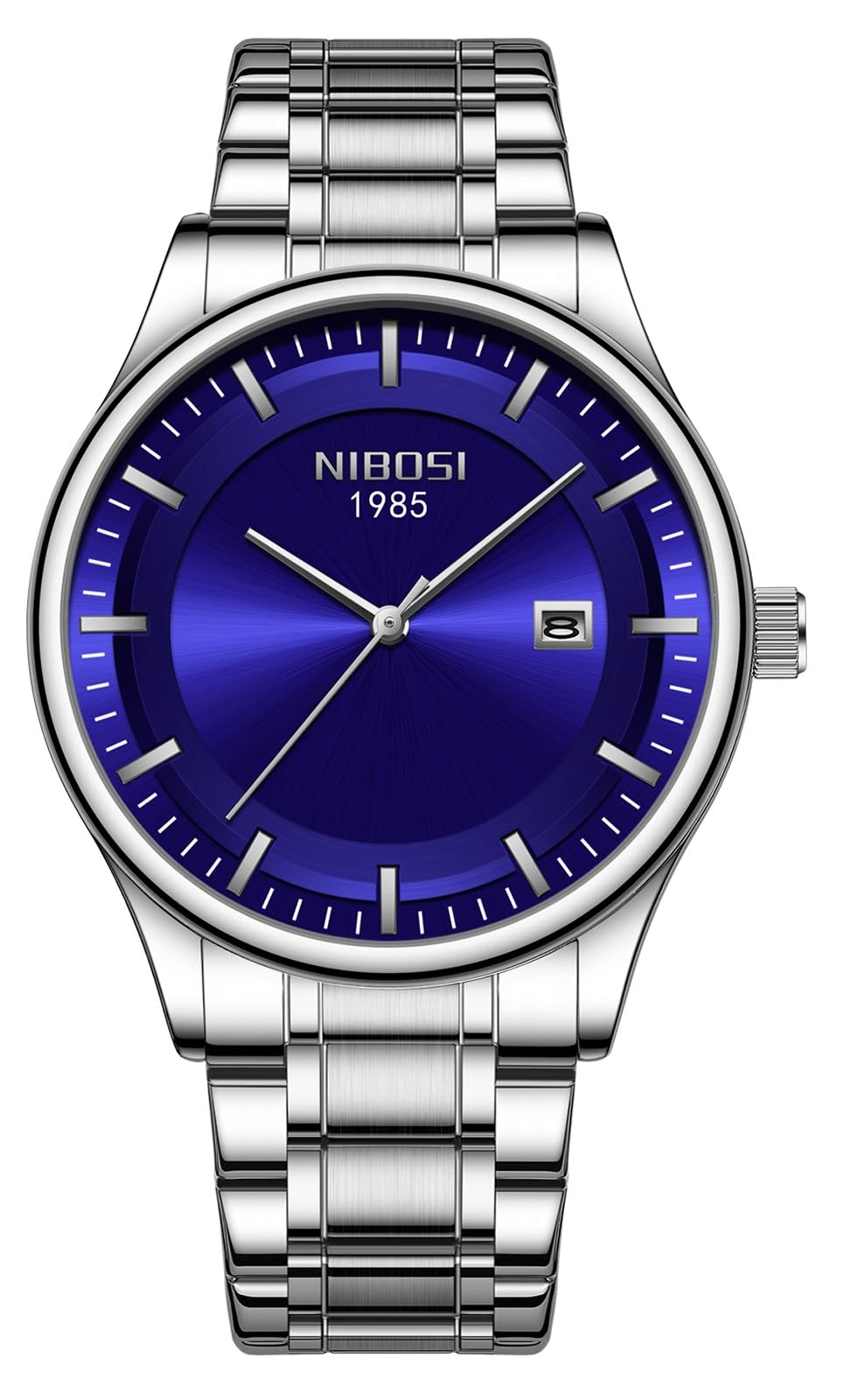 NIBOSI Mens Watch Analog, Stainless Steel Band, Date Display, Business Casual Dress Watch – Perfect Birthday Rakhi Gift for Men (Silver-Blue) (B0D92G24KL) Amazon Price History, Amazon Price Tracker