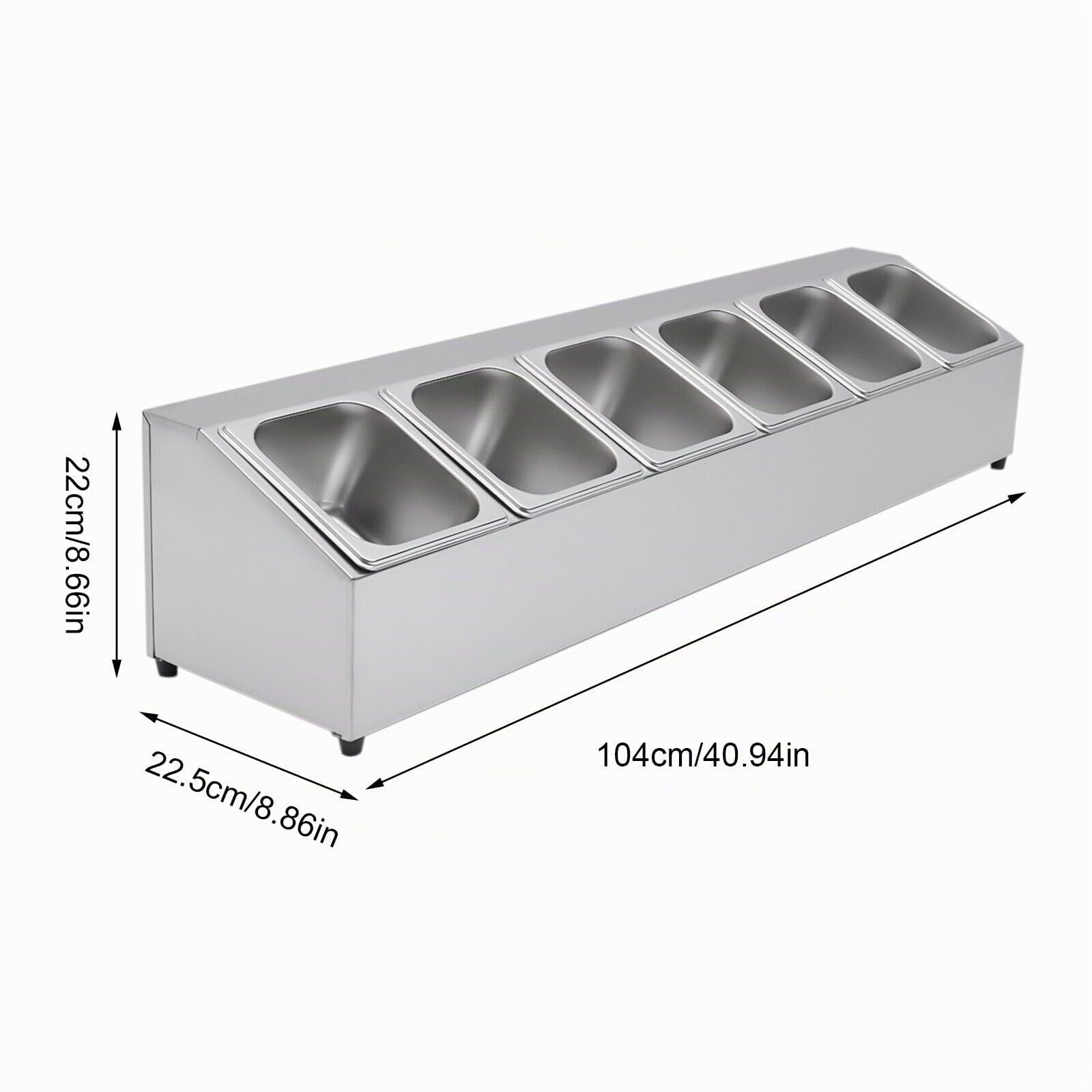Recipiente para ingredientes (6 rejillas, acero inoxidable, capacidad por envase: 2 L, caja de ingredientes extraíble y tapa), 104 x 22,5 x 22 cm