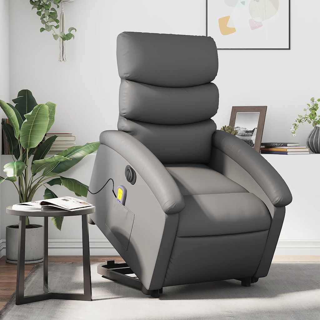 vidaXL Sillón de Masaje elevable eléctrico Cuero sintético Gris