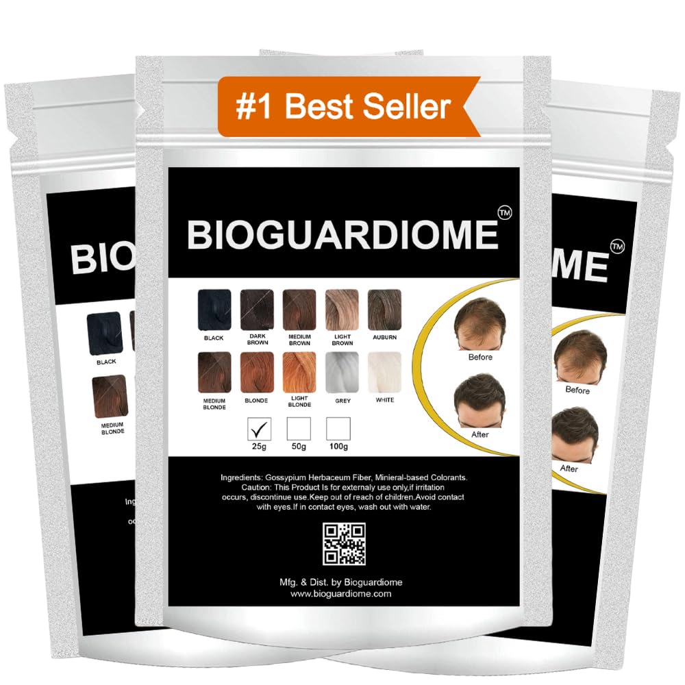 Bioguardiome All Hair Building Fiber Refill Bag,Powder Based Hair Fibers (Black, Size: 75 Grams) Pack Of 3