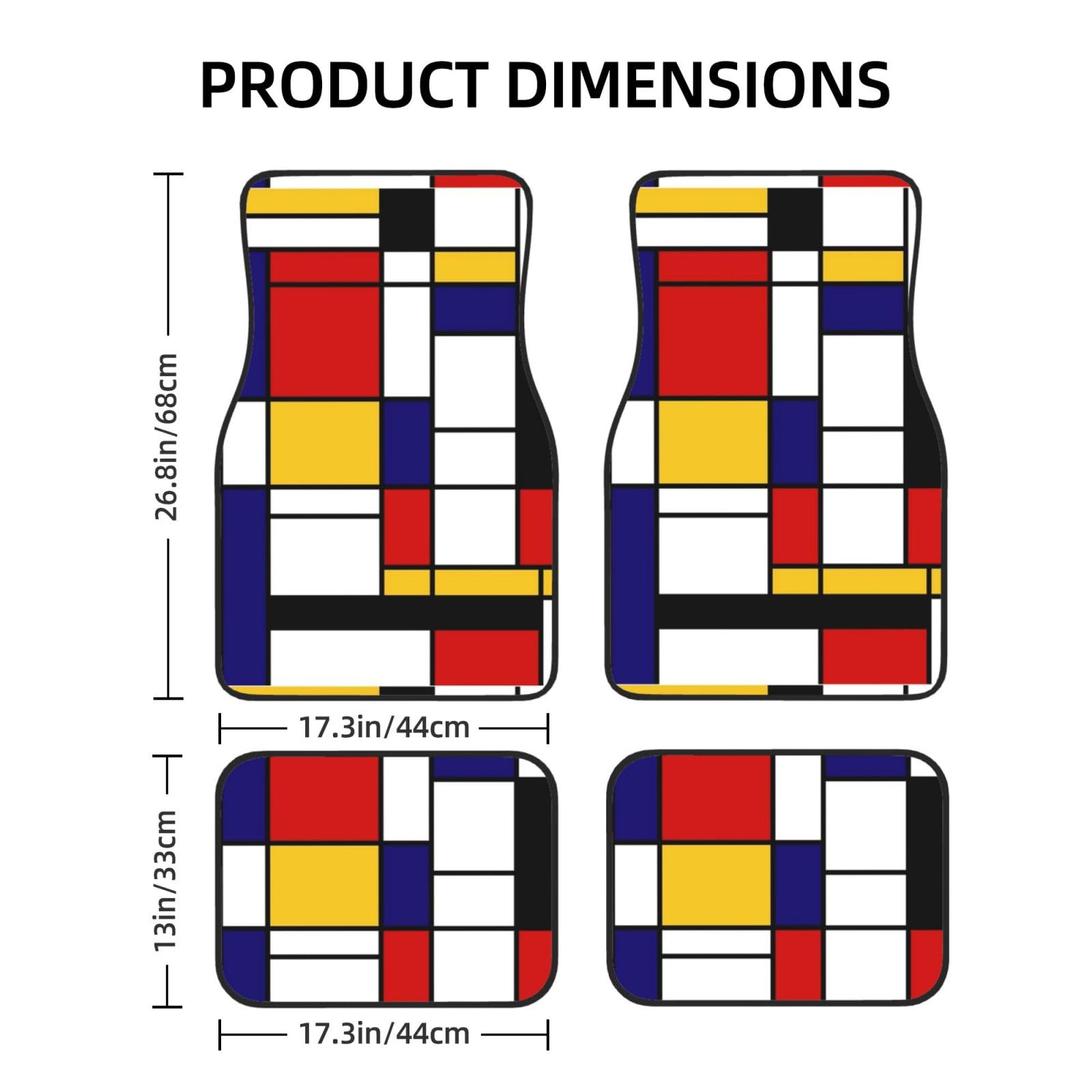 Mondrian-Stil, 4er-Set Auto-Fußmatten, Neopren-Fußmatten für Fahrzeuge, rutschfeste Auto-Fußmatten, Autozubehör