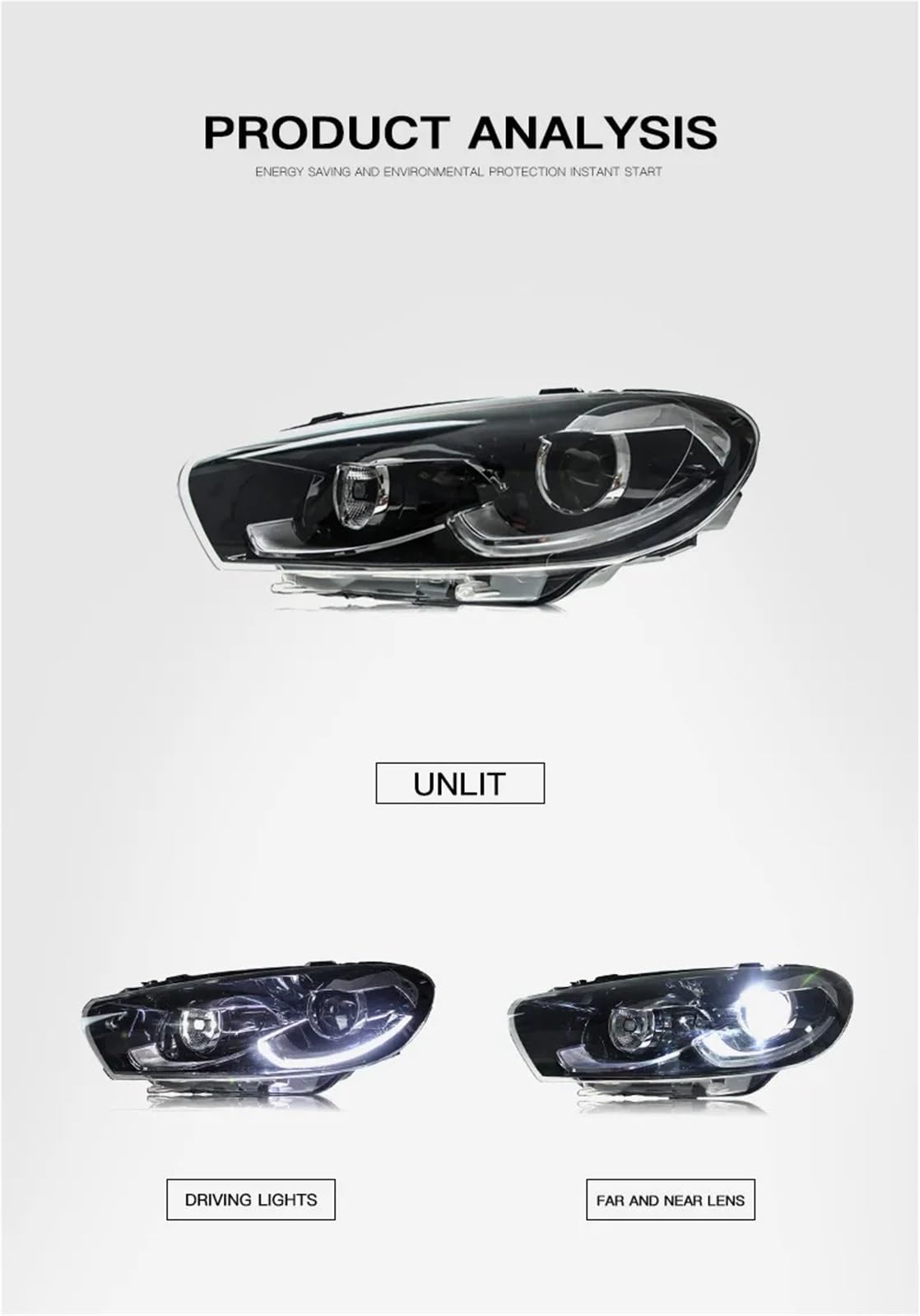 Gruppo fari per Auto per VW Scirocco R 2009-2017, Gruppo fari per Auto, Lente bifocale, indicatori di direzione, Coppia di luci ()