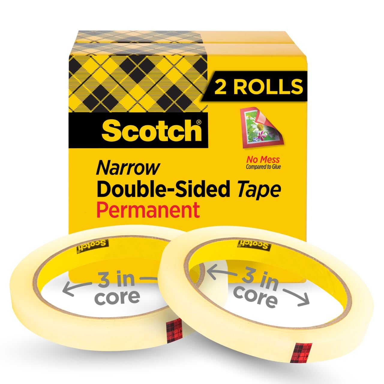 Scotch Double Sided Tape, Office and School Supplies for Arts and Crafts, Alternative to Scrapbooking Glue, 0.50 in. x 1296 in., 2 Tape Refill Rolls
