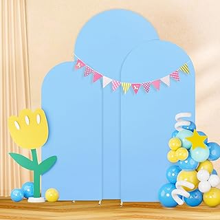 OMKSIH Juego de 3 fundas para arco de boda, 4 pies, 5 pies, 6 pies, color azul bebé, elastano, para marco de arco de metal, parte superior redonda, fondo de arco de Chiara, cubierta para decoración de