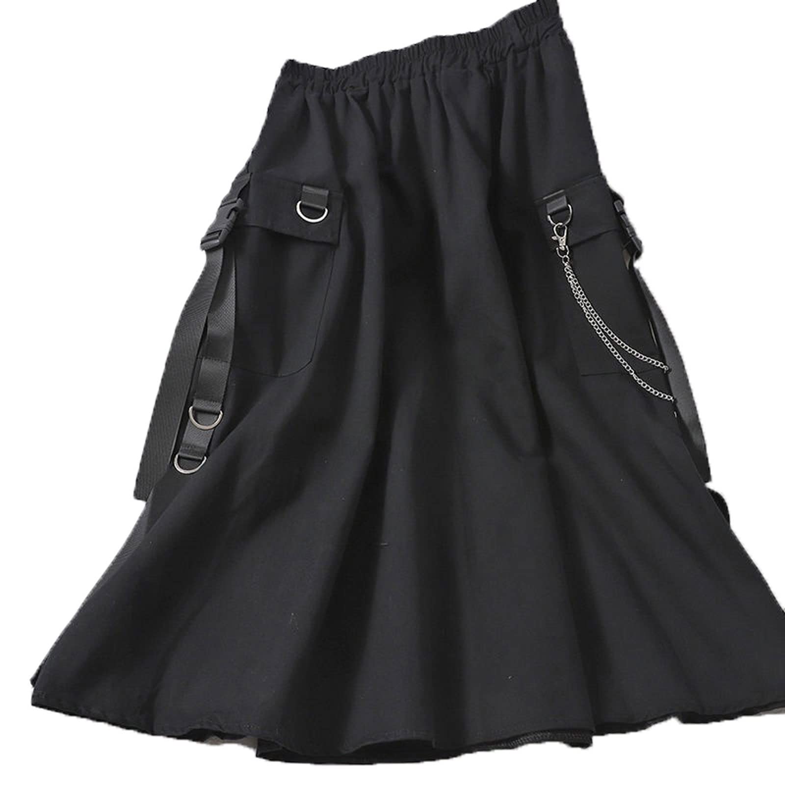 YOIQI Skirts For Women， High Waist Cargo Skirts Woman Harajuku Loose A-line Pocket Midi Long Black Skirt Hip Hop Fashion Streetwear (Color : Model QZ88, Size : Chinese Size S)