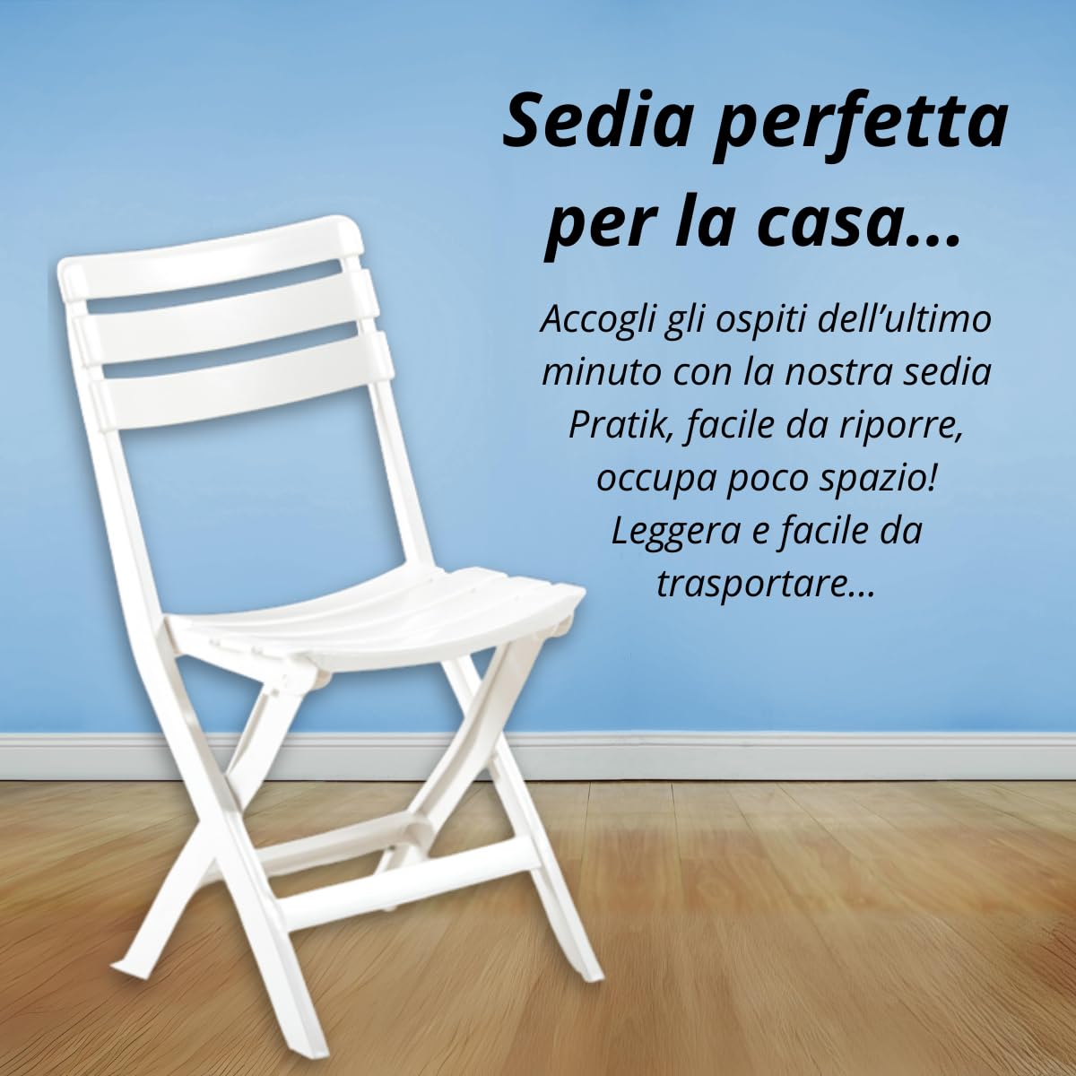 Tomaino - Silla plegable de exterior de plástico - Juego de 4 sillas portátiles para uso exterior e interior, jardín, balcón, camping - Pratik - (new blanco)