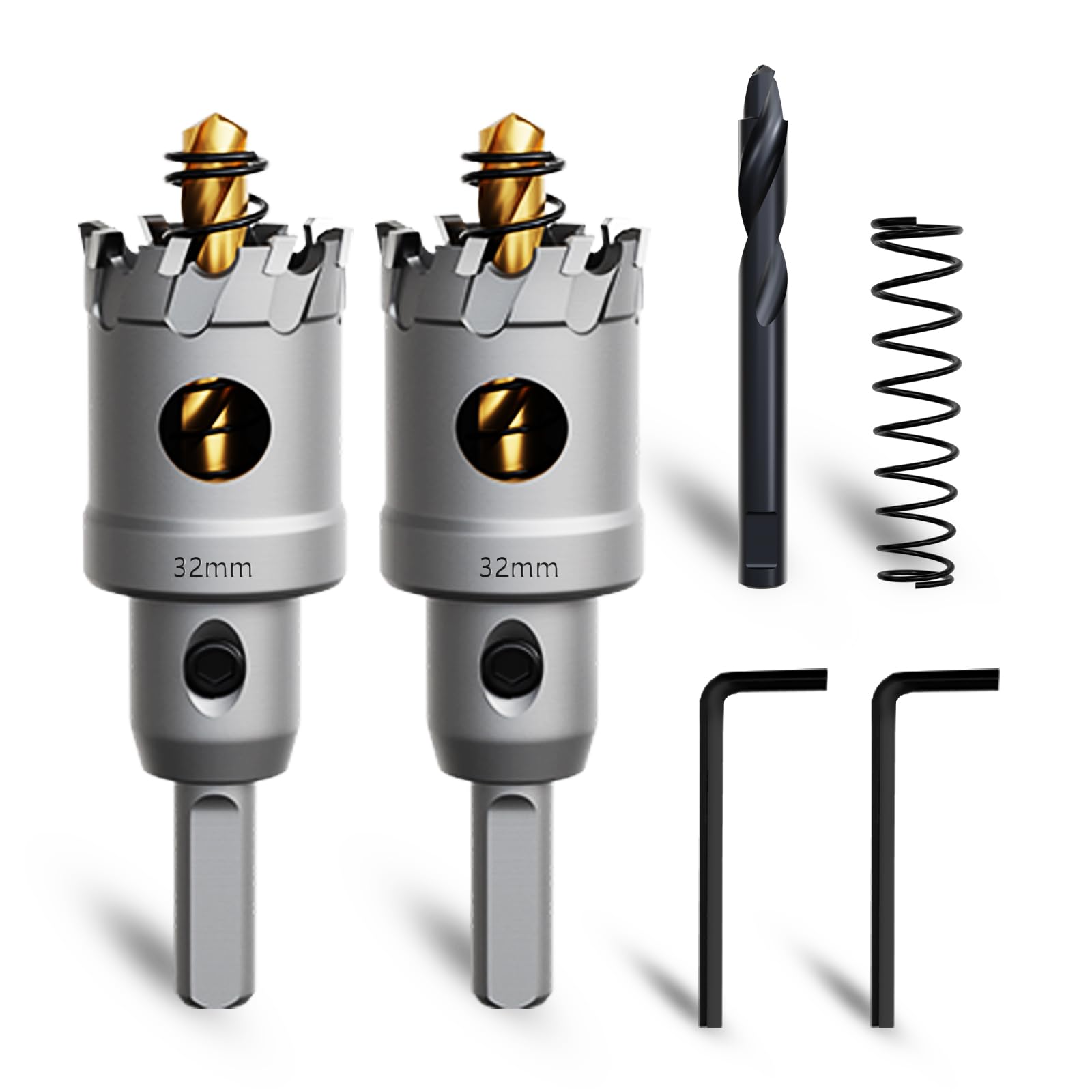 METOTY 32mm 2PCS Carbide Hole Saw Set,Heavy Duty Tungsten Carbide Tipped Hole Cutters Set with a nitrided Step Drill and L-flench, for Steel Iron,Aluminum,Stainless stell