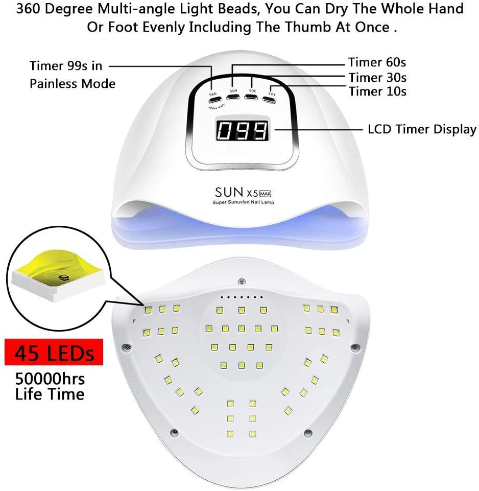 150 W nageldrogerlamp, uv-led-nagellamp voor gelnagels, met timerinstellingen van 10/30s/60s/99s, infraroodsensor, lcd-display