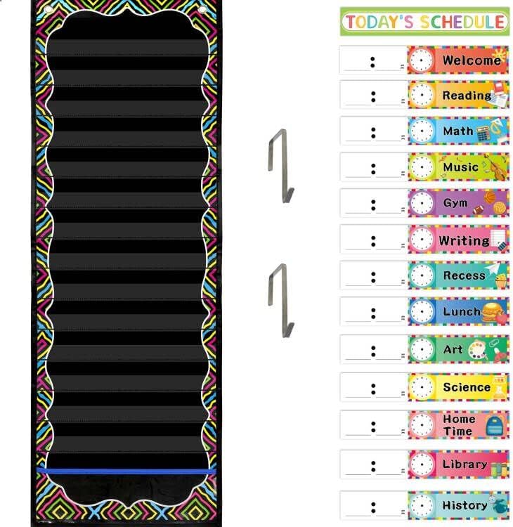 Miniatura 6 de Tabla de bolsillos para horario diario para el aula, pizarra negra, oficina, hogar, profesores, suministros de actividades preescolares, 15