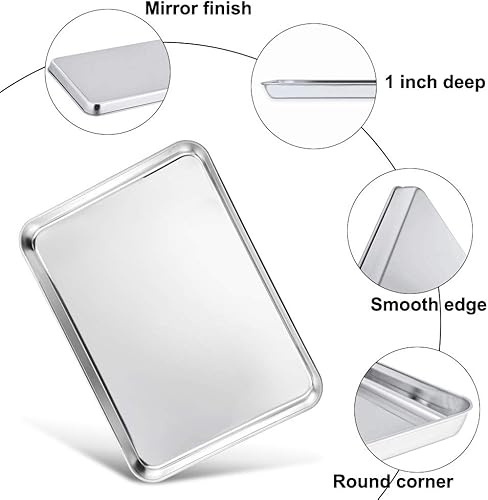 Miniatura 7 de TeamFar Juego de 4 bandejas para hornear, bandeja para hornear de acero inoxidable, no tóxicas y saludables, libres de óxido y fáciles de limpiar,