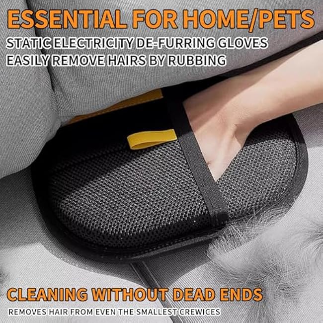 2 Pcs Electrostatic Gloves Pet Hair Removal,Reusable Pet Cat Dog Hair Removal Grooming Gloves Brush Tool-exJurdkM