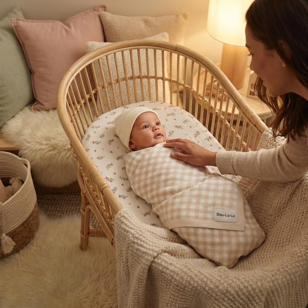 Lussuosa coperta per neonati lavorata a maglia, 100% morbido cotone fine, utilizzabile come fasciatura per culla, passeggino, asilo nido, doccia, registro regali per neonati, bambini e ragazze (plaid