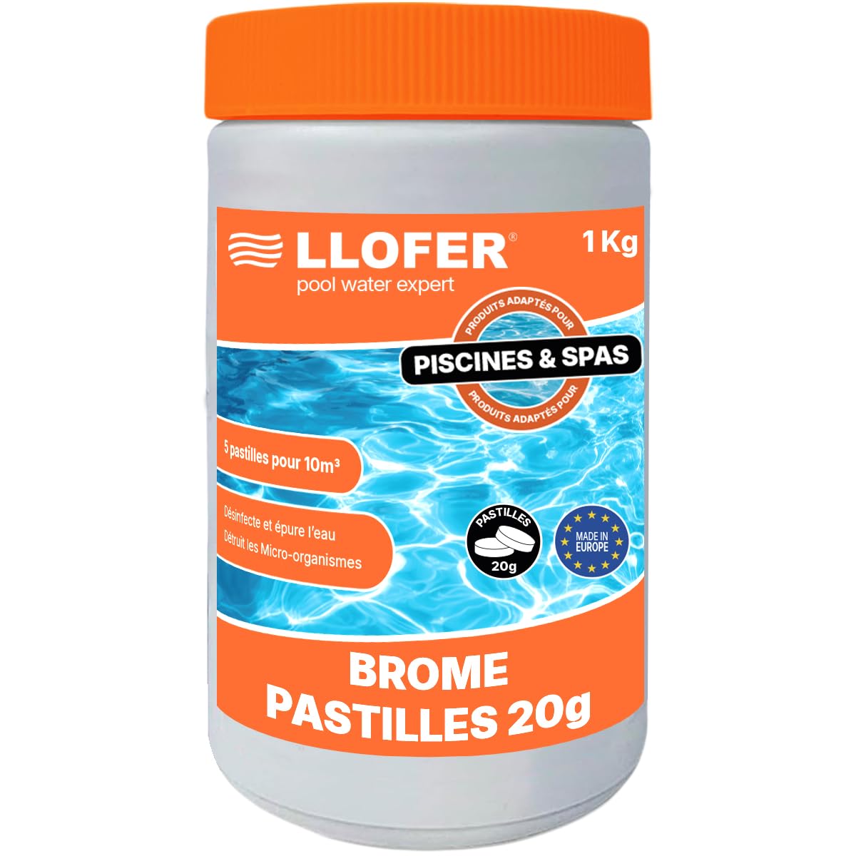 1kg Pastilles de Brome 20g - Dissolution Lente & Traitement Longue durée - Désinfection sans Odeur de Chlore - Aussi Efficace Que Le Chlore - Haute tolérance au pH - Brome Piscine