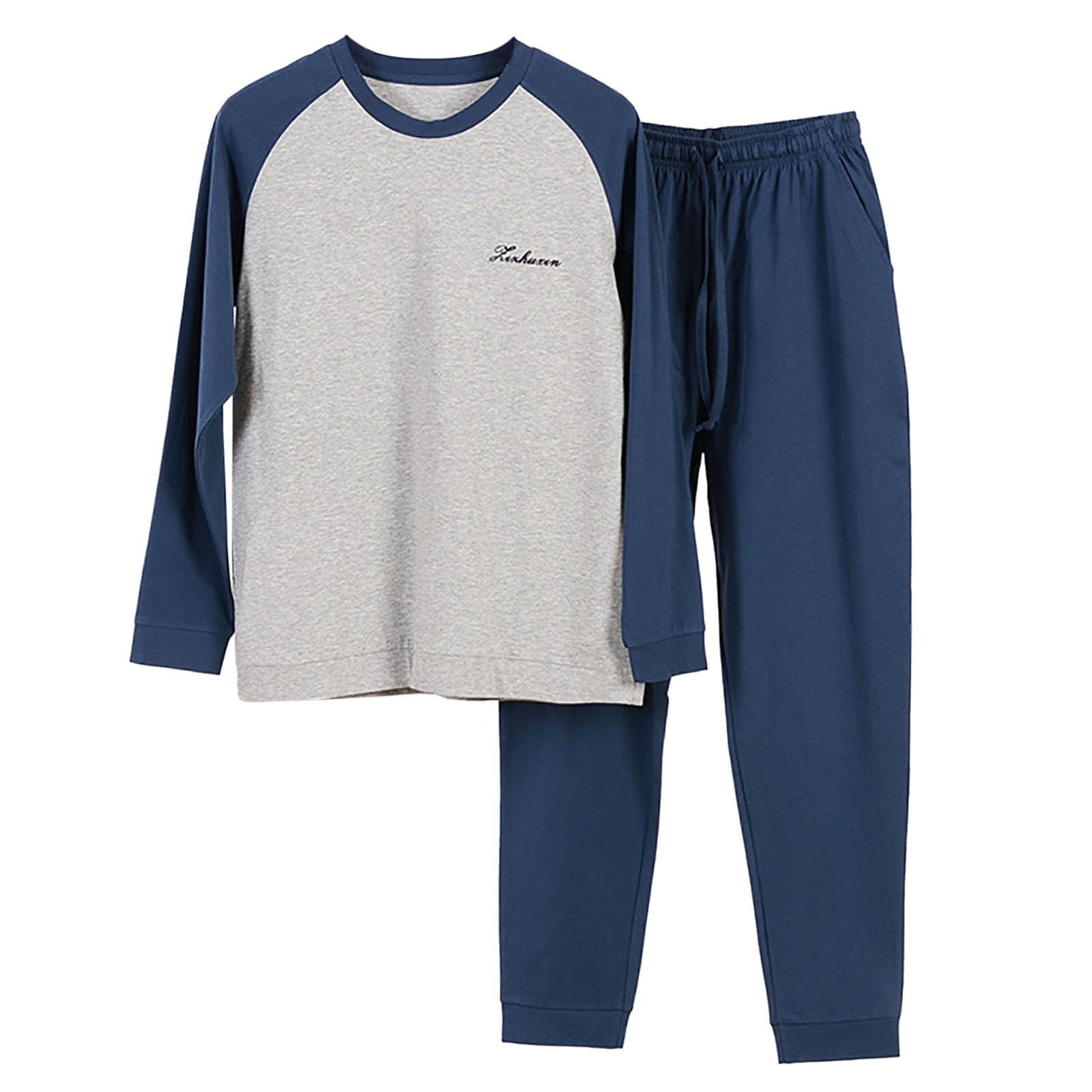 Pijama de hombre de manga larga para primavera y otoño, con bloqueo de color, delgado, se puede llevar fuera de la vivienda