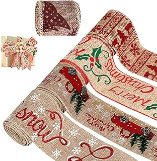 Christmas Ribbon 5 Rolls, Xmas Theme Ribbon Polyester Satin Ribbon Winter Holiday Fabric Ribbon for Wedding,Christmas Decorations,Gift Wrapping,Hair Band Sewing DIY Crafts 