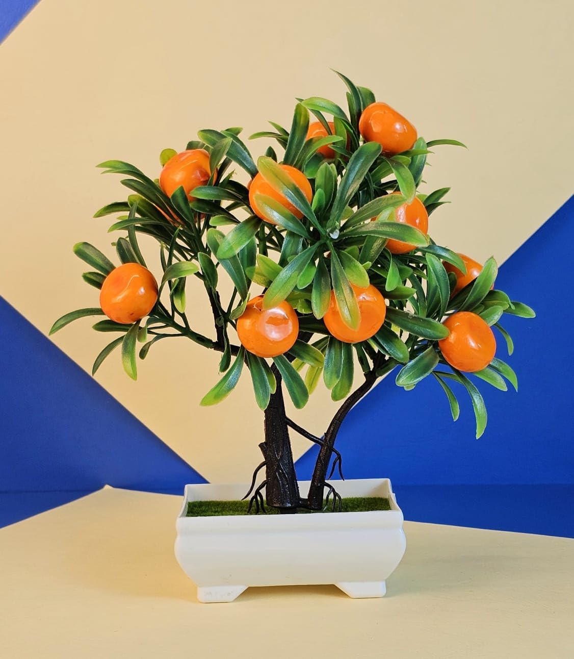 SATYAM KRAFT 1 Pcs Artificial Flower with Pot - Bonsai Flower Decoration for Home Decor, Garden, Balcony, Restaurant, Café, Table Centerpiece, Wedding, Office Desk (Pack of 1, Orange)