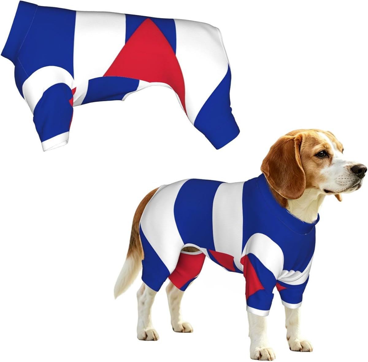 Ropa para perros con estampado de bandera cubana – Mono de 4 patas para perros pequeños, medianos y grandes