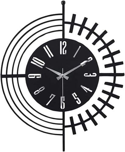 Miniatura 172 de Reloj de pared de metal de 20 pulgadas, redondo, silencioso, moderno, analógico, grande, funciona con pilas, reloj de pared para sala de estar, Negro