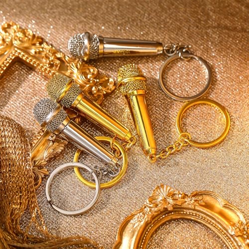 Image of Sureio Mini Microphone Music Keychain Retro Sound Pendant Keyring Charm Microphone Music Key Chain for Singer Gift