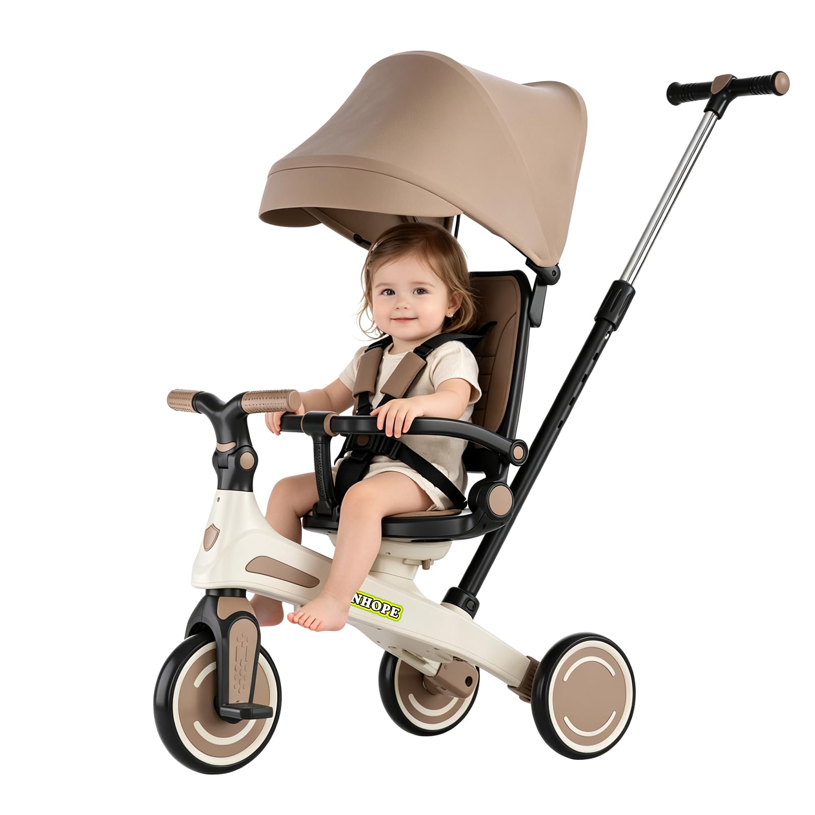 Kids Tricycle, 6 in 1 Baby's Toddler Trike with Adjustable Handle(Coffee)