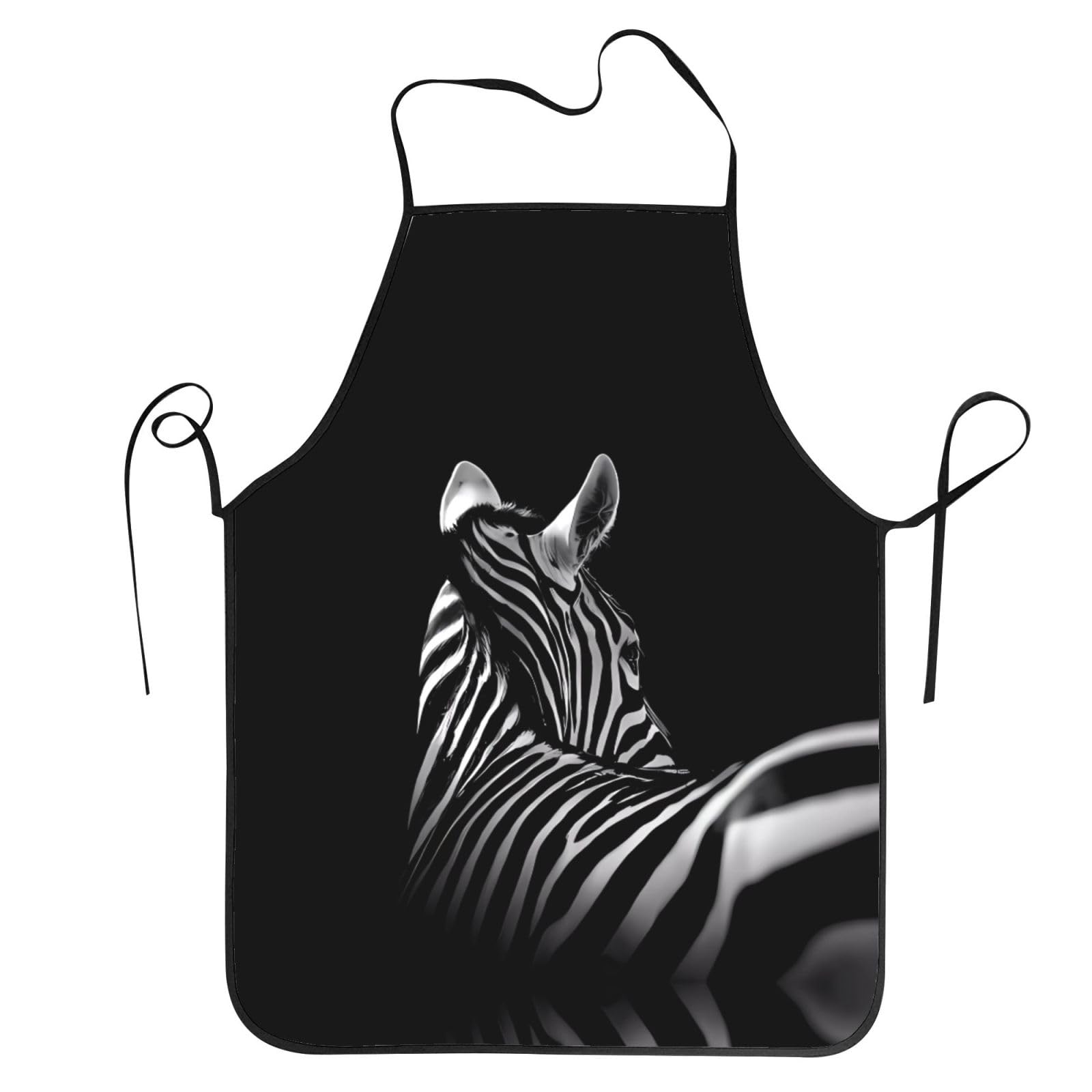 BLWSLC Adult Black & White Zebra Printed Kitchen Apron Stain-Resistant Baking Apron Suitable for Kitchen Cooking and Outdoor Barbecue