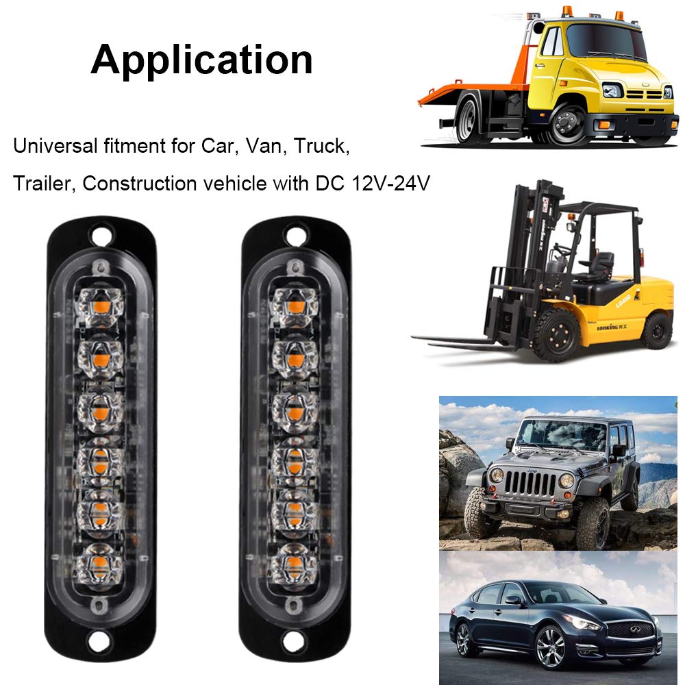 4pcs 12-24V Ultra Sottile Lampeggiante Emergenza Avvertimento Strobo Luci Luce - 6LEDS Flash Warning Light Bar - Auto Moto Truck-Ambra