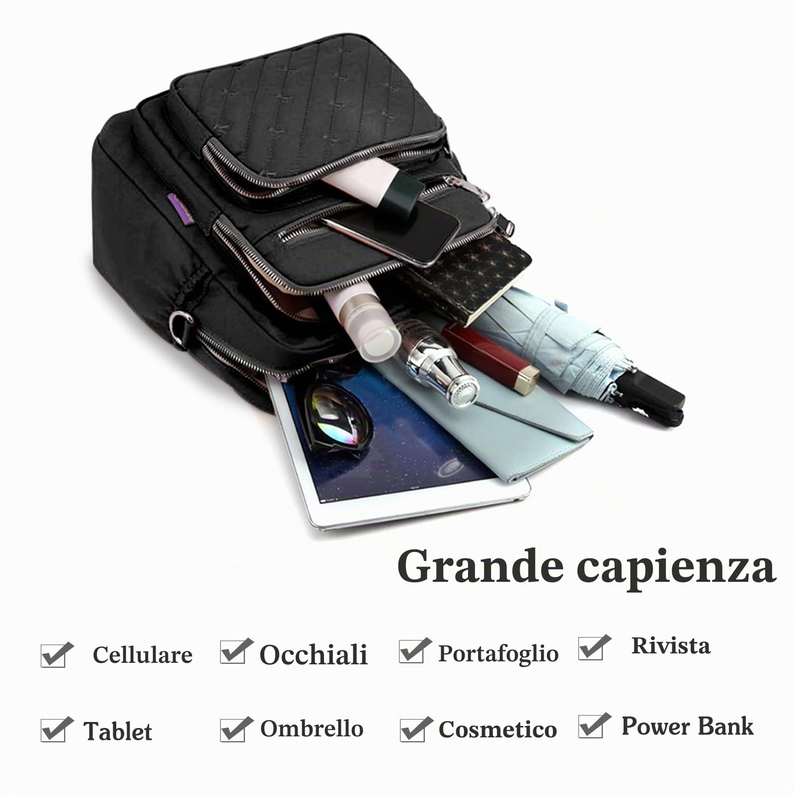 Zaino Moda Borsa a Spalla Donna Borsetta con Porta Ricarica USB Nylon Borse a Tracoll Daypack Borsa da Scuola Lavoro Viaggio Uso Quotidiano Zaini