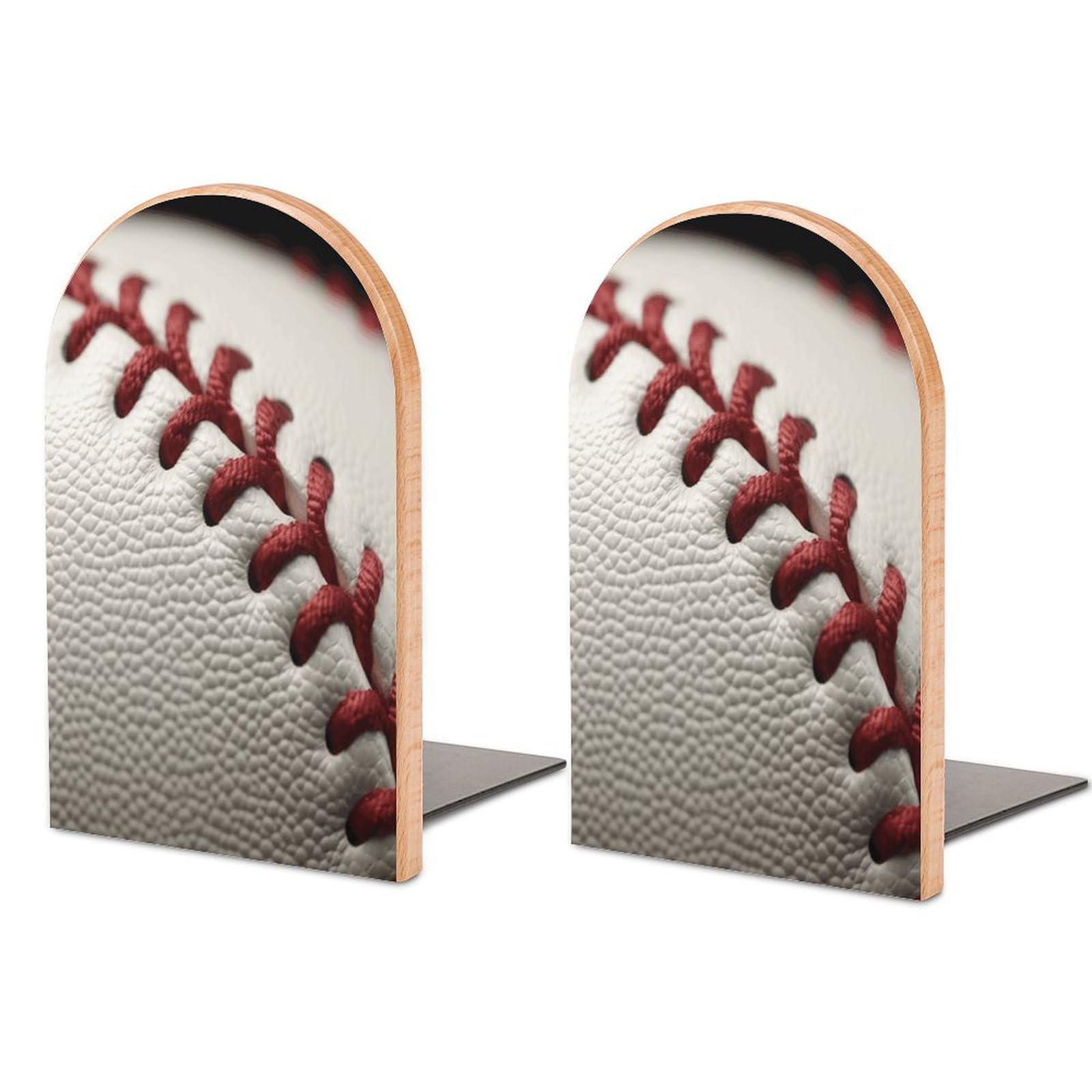 Baseball Lace Close Up Bookends for Shelves Non Skid Book Stoppers Universal Economy Bookend Heavy Duty Wood Book End Decorative Book Shelf Holder for Home Office Desk 1 Pair
