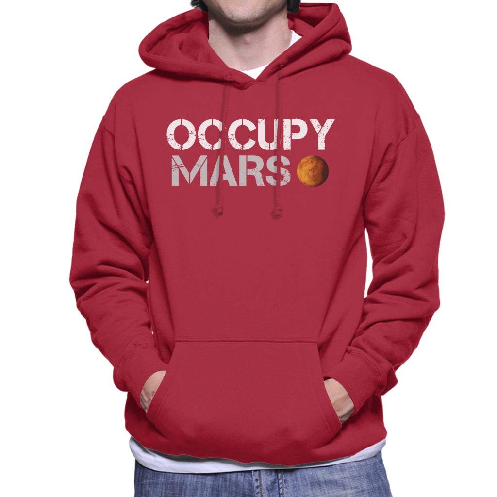 Cloud City 7 Men's Cherry Red Occupy Mars Distressed Text Hooded Sweatshirt