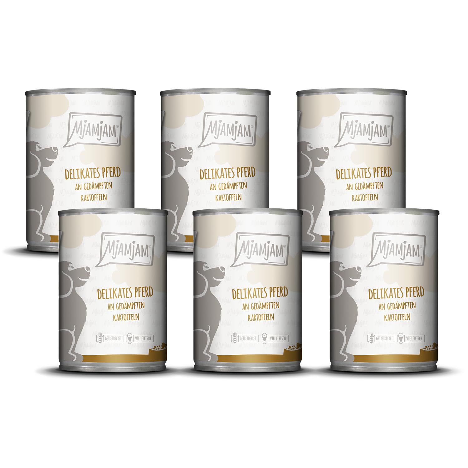 MjAMjAM - Premium wet food for dogs - delicate horse with steamed potatoes, pack of 6 (6 x 400g), grain-free with extra meat