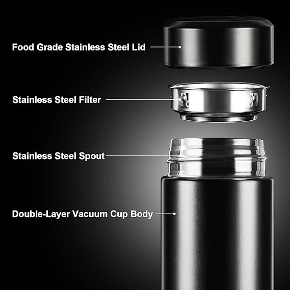 PARACITY Insulated Water Bottle, 15 oz Stainless Steel Water Bottles, Double Wall Vacuum for Hot Drinks, Metal Water Bottle Keeps Hot for 12 Hrs, Cold for 24 Hrs, for Coffee, Tea
