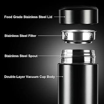 PARACITY Insulated Water Bottle, 15 oz Stainless Steel Water Bottles, Double Wall Vacuum for Hot Drinks, Metal Water Bottle Keeps Hot for 12 Hrs, Cold for 24 Hrs, for Coffee, Tea