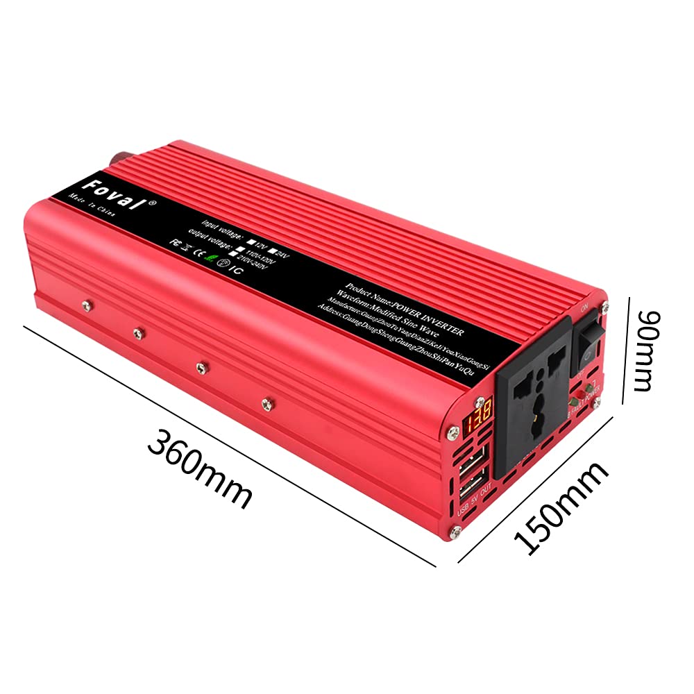 Inversor 12v 220v,Convertidor 12v 220v Coche Solar Boost Power Inverter 12V a 220V 1500W 2000W 2600W Adaptador de Cargador de Accesorios de Auto 4.8A Convertidor de Cargador 4USB(2600W)