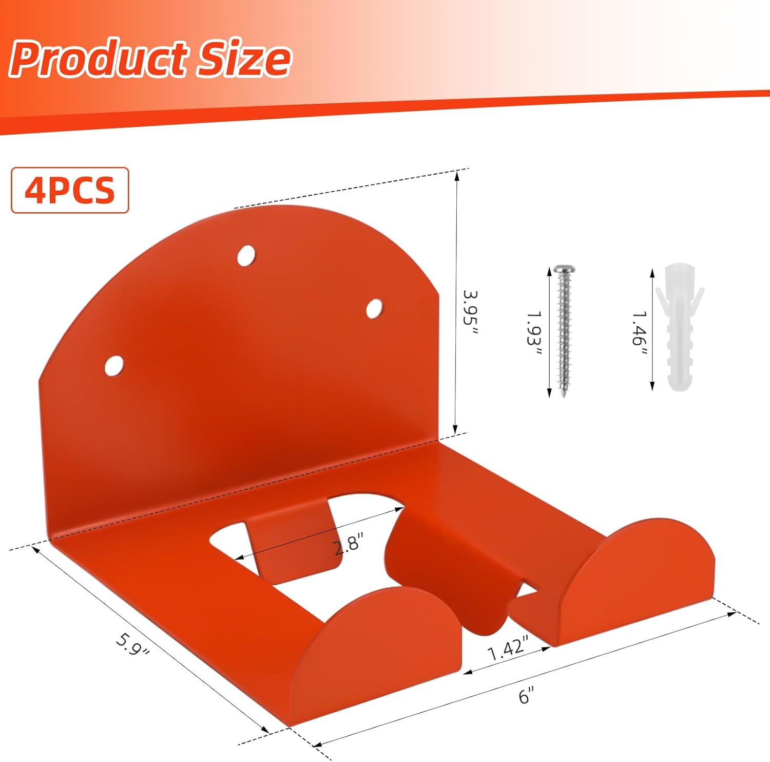 4 Pack Garage Organizer Trimmer Rack, Weed Eater Hanger for Garage Wall, Heavy Duty Power Tool Holder for Grass Trimmer, Weed Wacker, Hedge Trimmer, Garden Tools