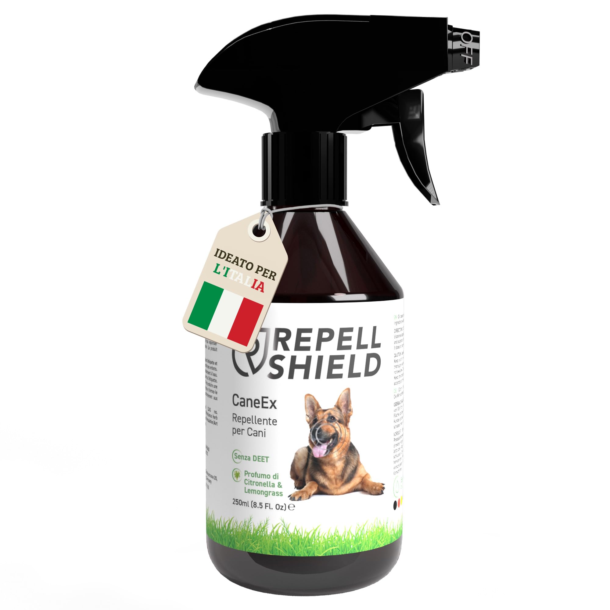 RepellShield Spray Disabituante per Cani 250ml - Repellente Naturale per Cani da Interno ed Esterno - Dissuasore Anti Pipi e Morsi