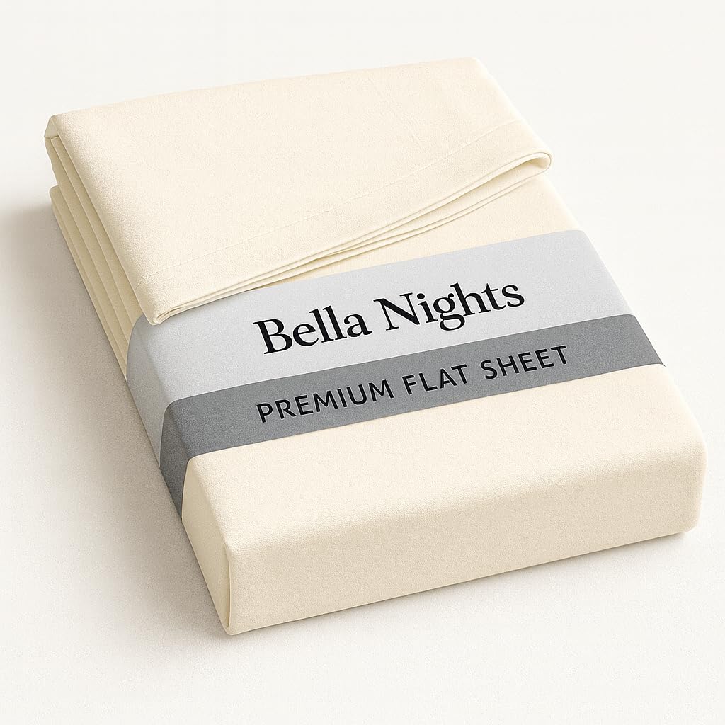 Bella Nights Flat Sheet Polycotton Blend – Soft & Durable Easy Care Bed Sheet Plain Dyed Bed Linen – Lightweight Bedding – Hotel Quality Bed Sheet (Cream, Super King)