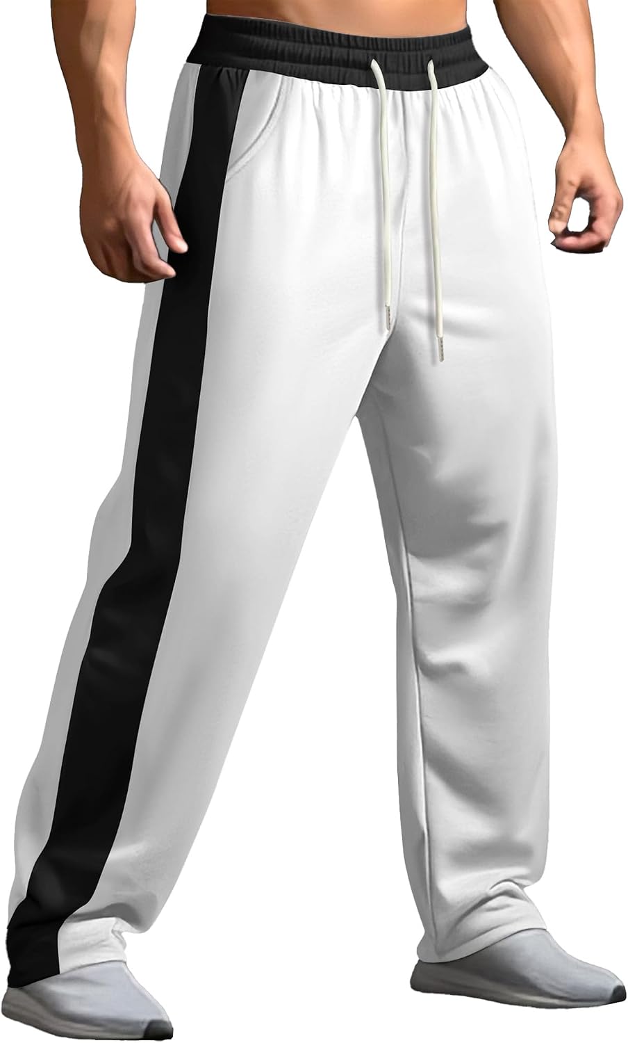 Men's Color Block Drawstring Casual Pants Loose Fit Straight Leg Athletic Trousers Comfort Elastic Waist Sweatpants