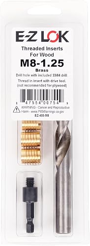 E-Z LOK 400-M8 Gewindeeinsätze für Holz, Montageset, Messing, inkl. M8-1,25 Mess