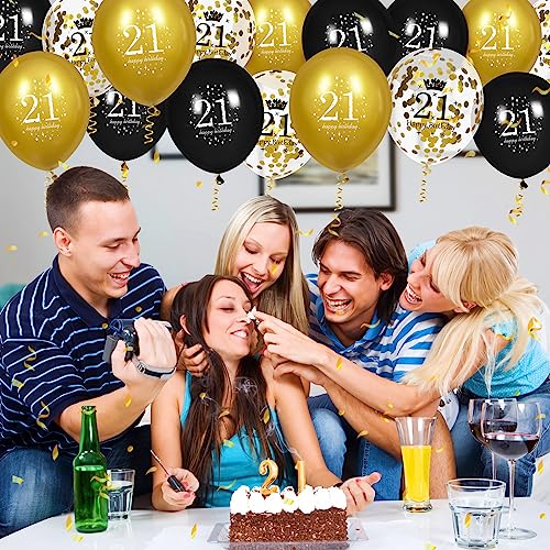 Image of 21st Birthday Balloons for Men, 15 Pcs Black Gold Happy 21st Birthday Balloons for Men Women 21 Years Old Party Decor Supplies