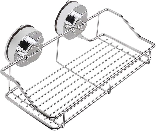 Suction Cups Compact Shower Caddy Bath Shelf,Wall Mounted Rustproof Stainless Steel Rectangle Storage Basket Shampoo Conditioner Holder for Bathroom Kitchen Tidy Organizer