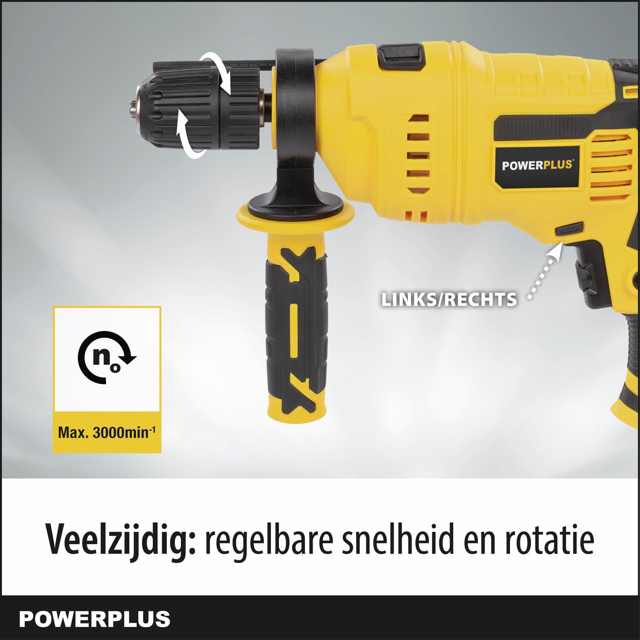 Powerplus Taladro percutor POWX0265-800W y una velocidad continuamente variable: entre 0 min-1 y 3000 min-1