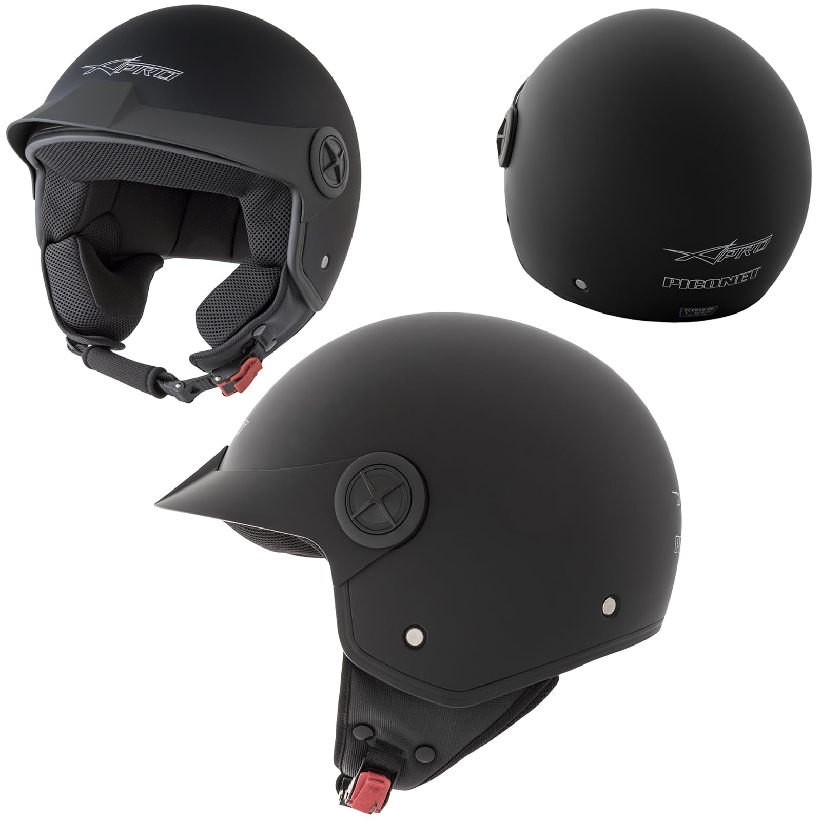 Kask motocyklowy typu jet, otwarty na skuter, ECE 22 06, polerowany, czarny matowy, rozmiar L